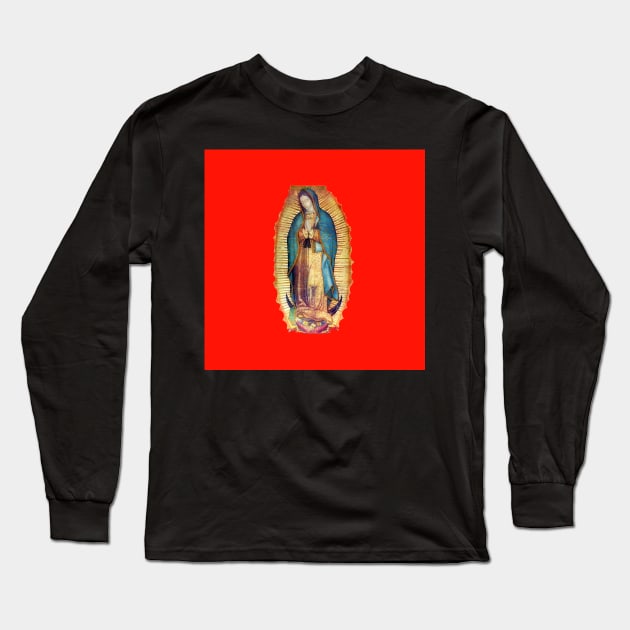 Our Lady of Guadalupe Virgin Mary Tilma Red Long Sleeve T-Shirt by hispanicworld